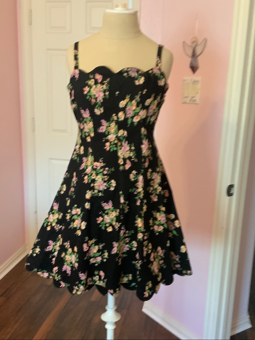 Black Floral Fit-and-Flare  women dress